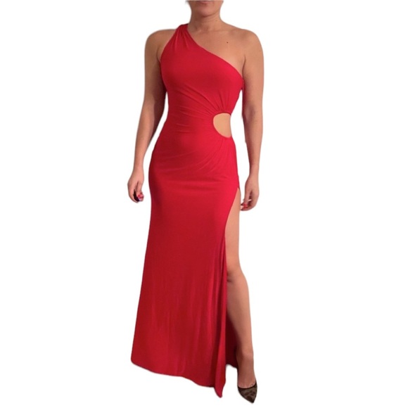 Jovani One Shoulder Gown Red - Picture 3 of 5